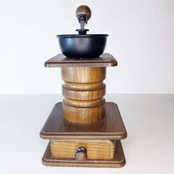 Vintage Coffee Grinder Mill Top Load Hand Crank Brown Wood Black Metal - Picture 1 of 5